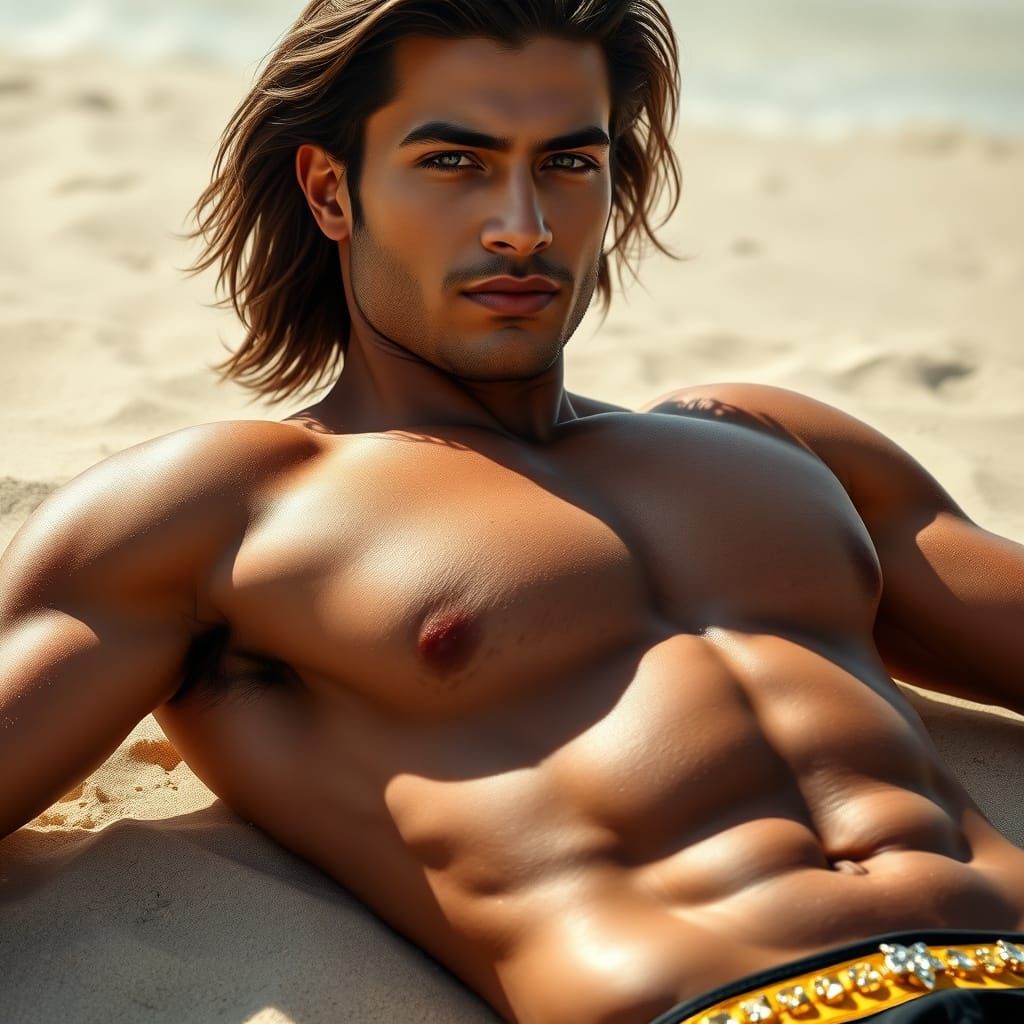 Handsome Indian Man on Beach, Photorealistic Style