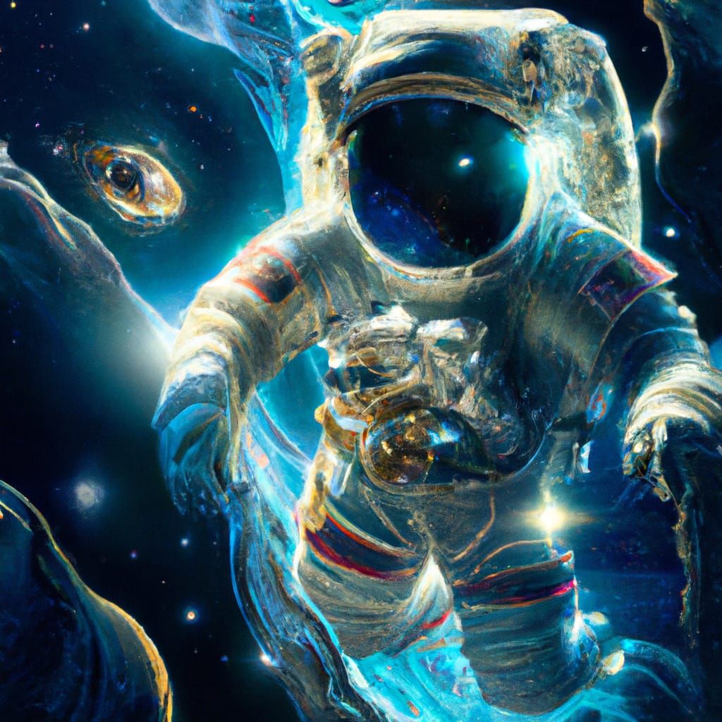 Astronaut in Space with Supernova Background