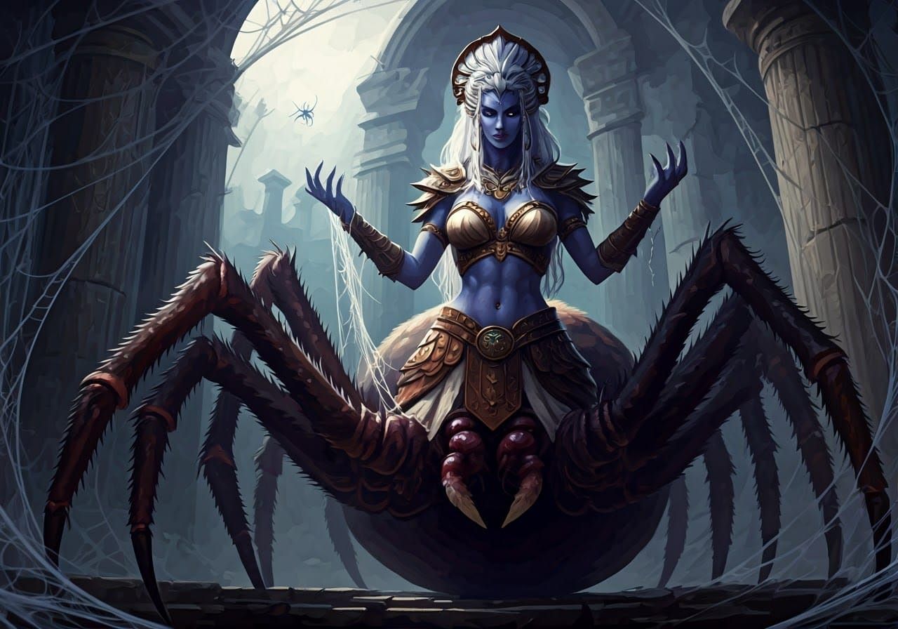 Arachne: Ancient Greek Spider Maiden in Ink Style