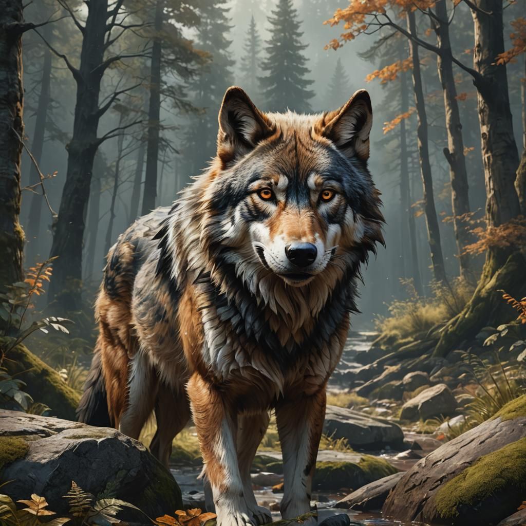 Realistic Wolf Painting in Detailed Matte Style