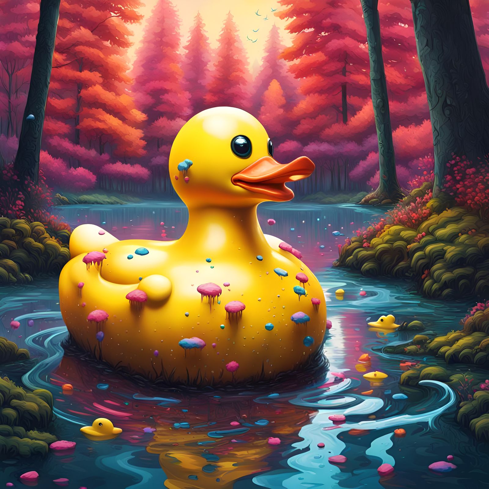 Giant Rubber Ducky Graffiti Art in Forest Lake