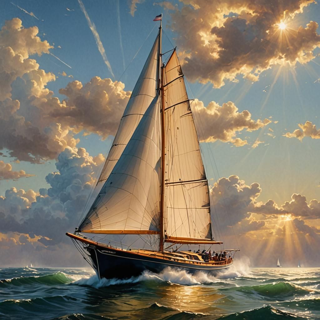 High-Tech Sailboat in Dieselpunk Style