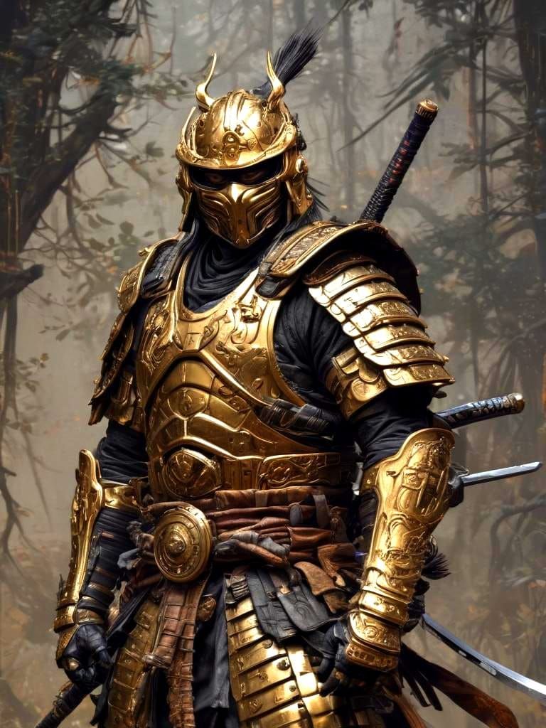 Armored Ninja Samurai in Hyperrealistic Style