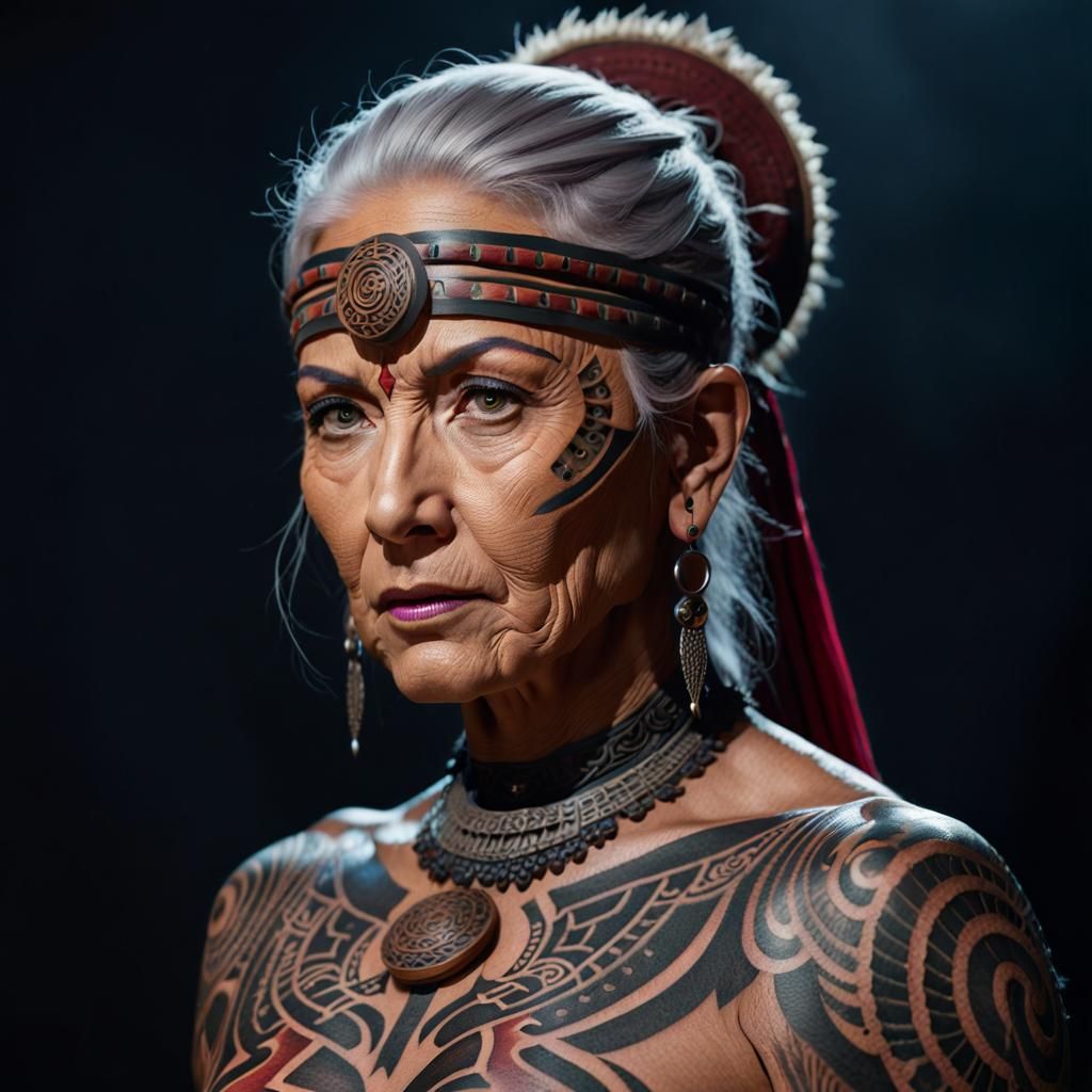 Warrior Woman with Intricate Ritual Tattoo