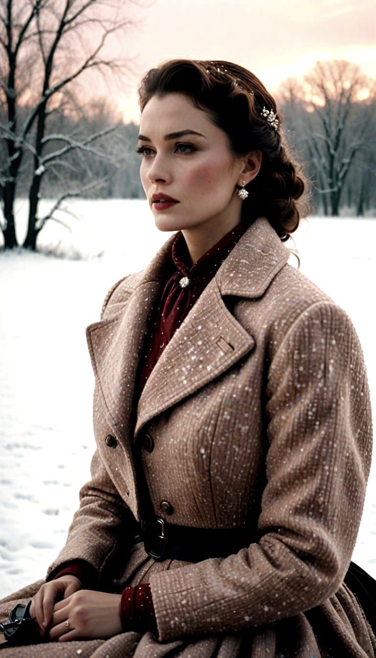Elegant Scarlett O'Hara in Snowy Wheat Field, Cinematic Port...