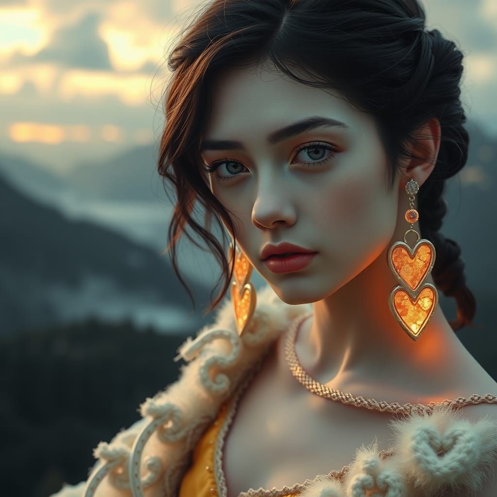Snow White with Heart Earrings in Digital Art Style