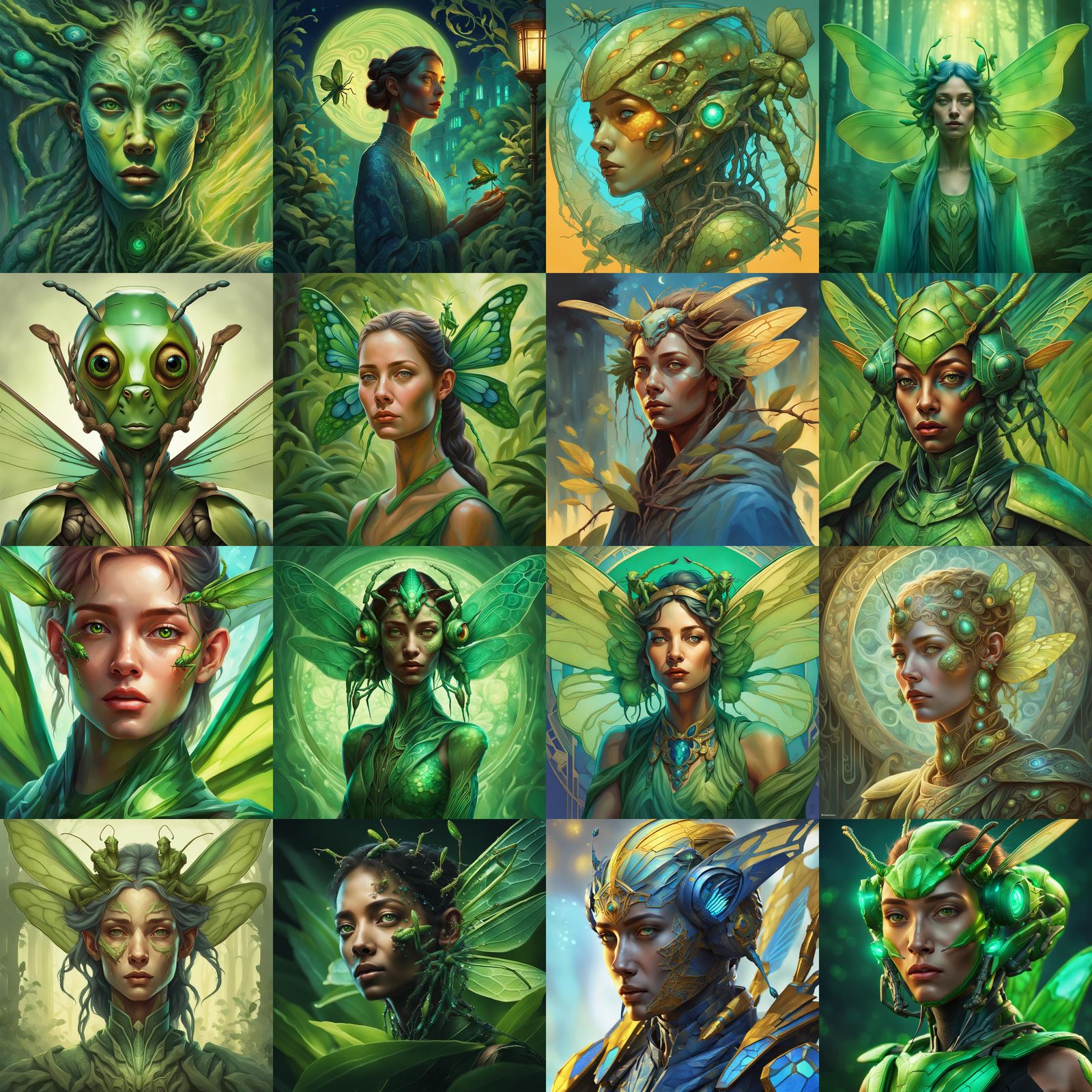 Grasshopper Woman Portrait in Detailed Concept Art