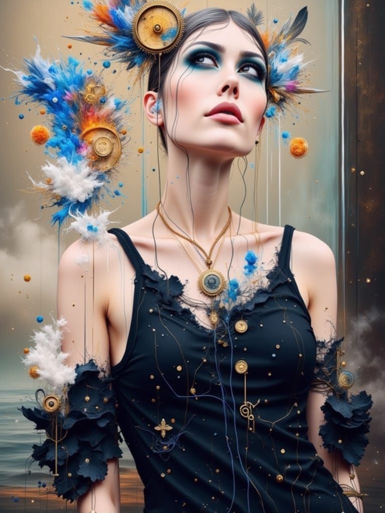 Steampunk Zeppelin Battles Clockwork Kraken in Stormy Sea