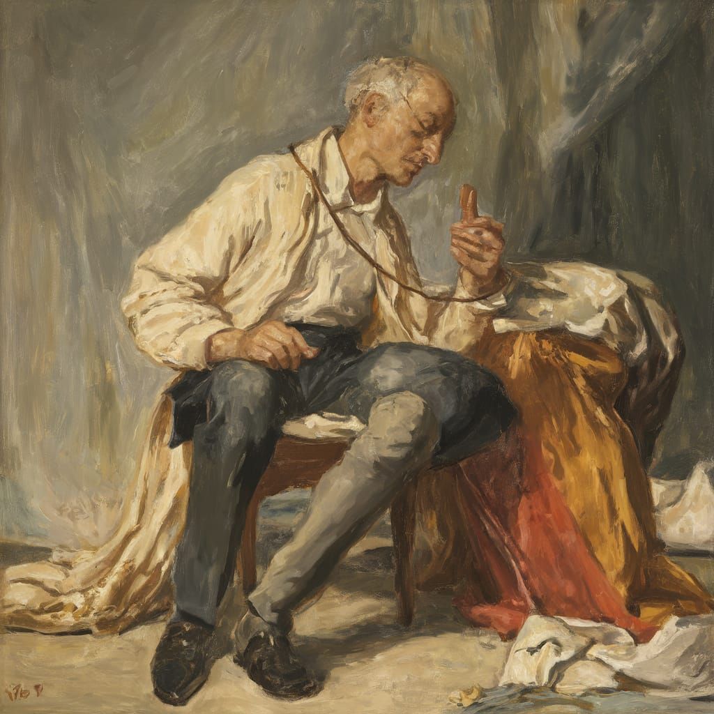 Surrealistic Portrait of a Crumbling Figure in a Dark, Gothi...