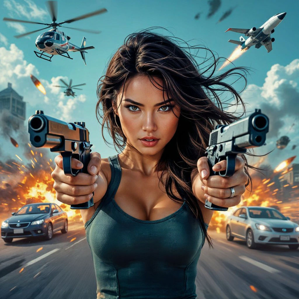Beautiful Female Agent in Dynamic Film Poster Style