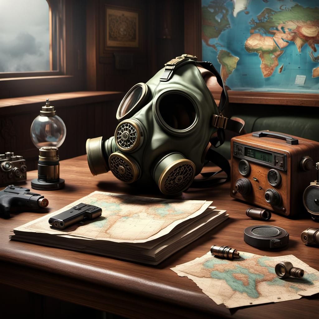 Detailed Gas Mask Still Life: Fantasy Concept Art