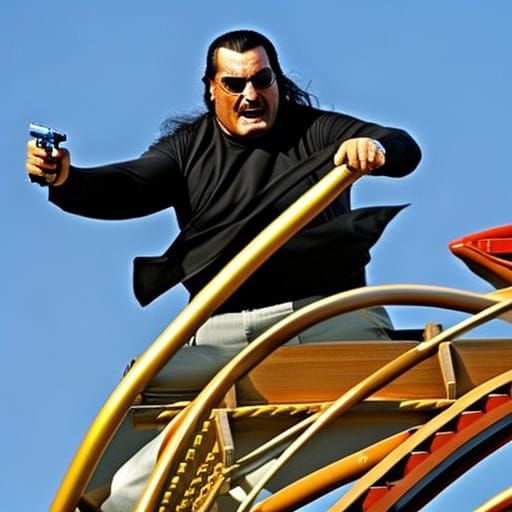 Sinister Steven Seagal on a Roller Coaster