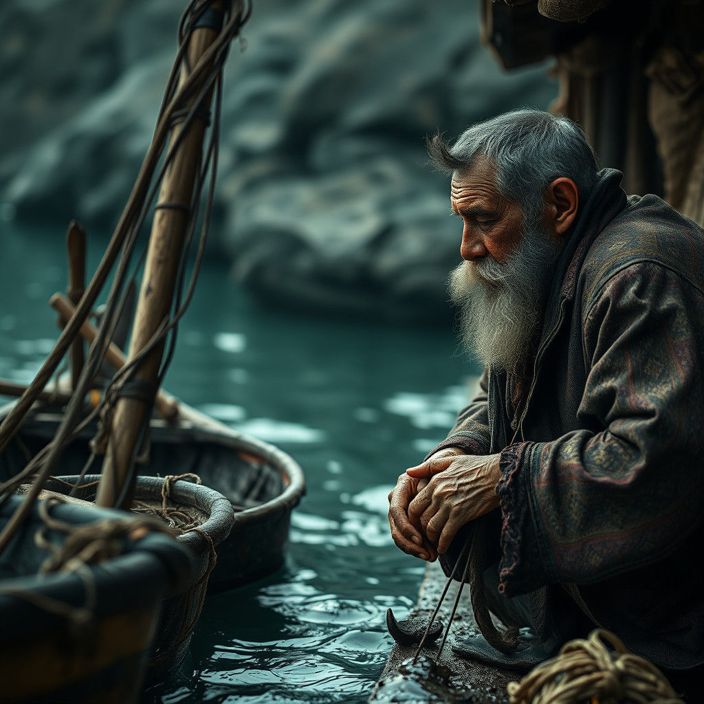 Frustrated Fisherman in Hyperrealistic Detail