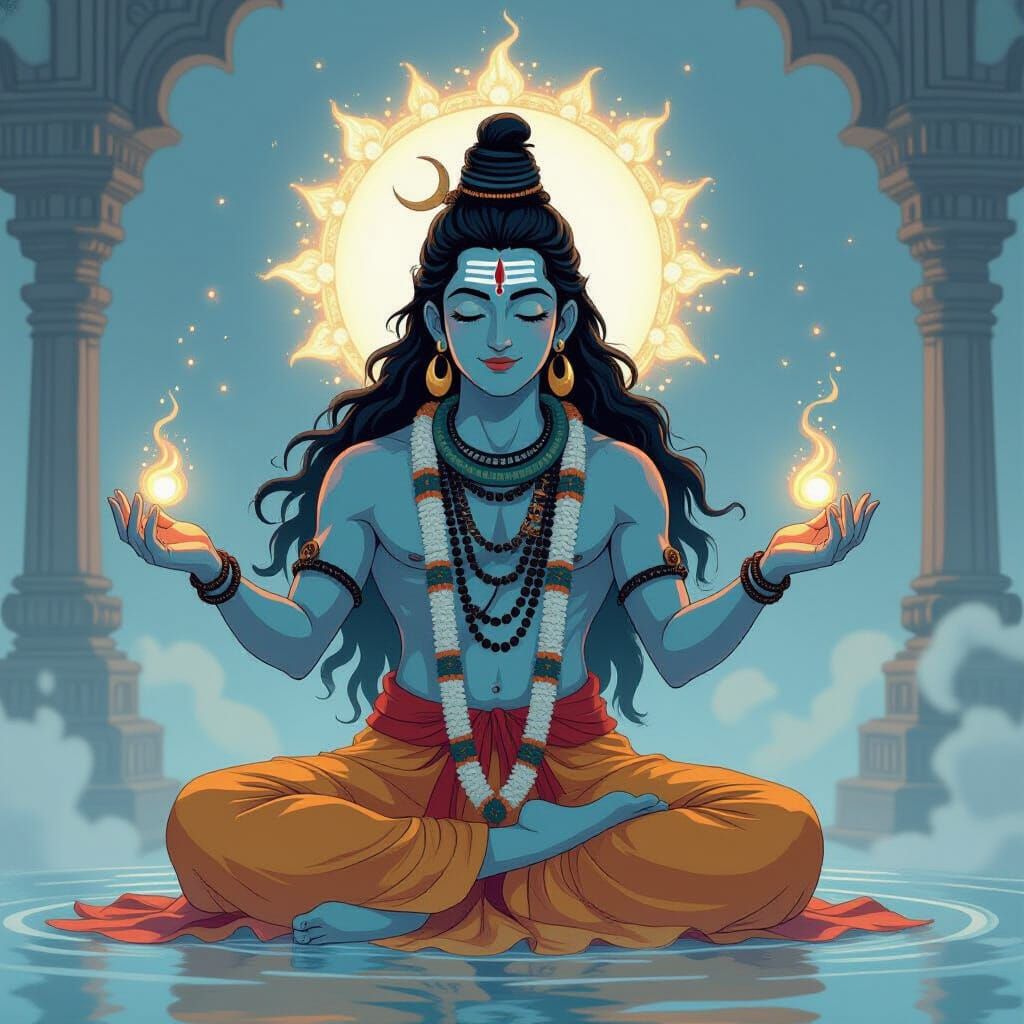 Lord Shiva Summons Cosmic Energy: Ghibli-Style