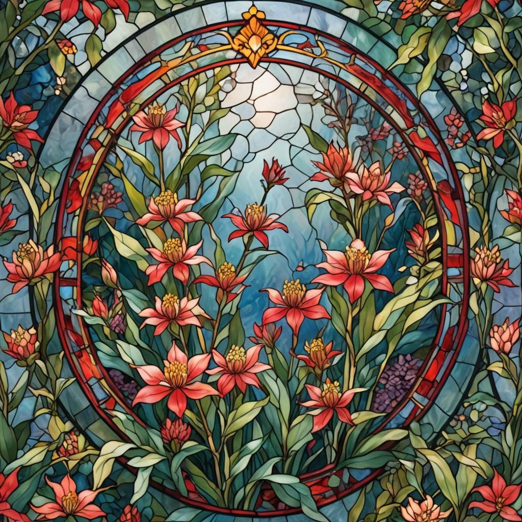 Stained Glass Milkweed Flower in Ethereal Style