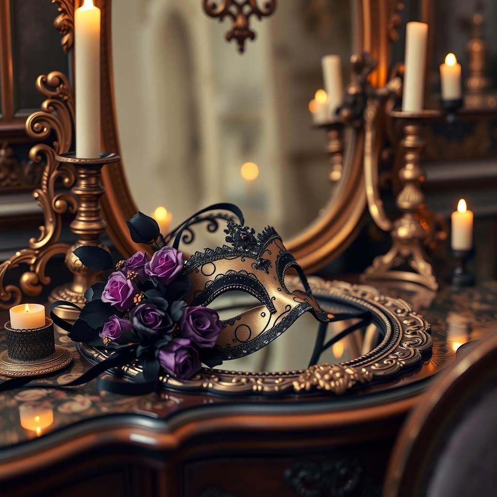 Baroque Masquerade Mask with Roses and Gold