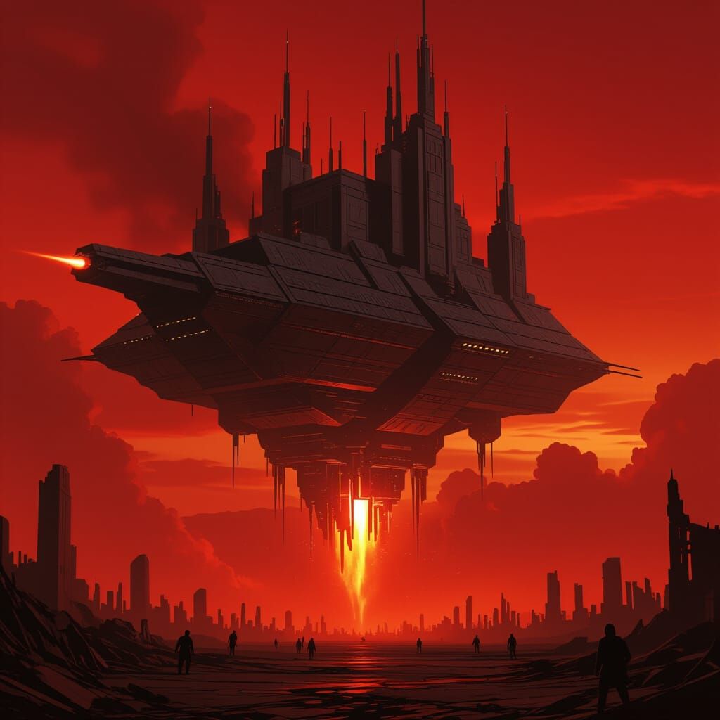 Infernal Sky Fortress Above Wasteland