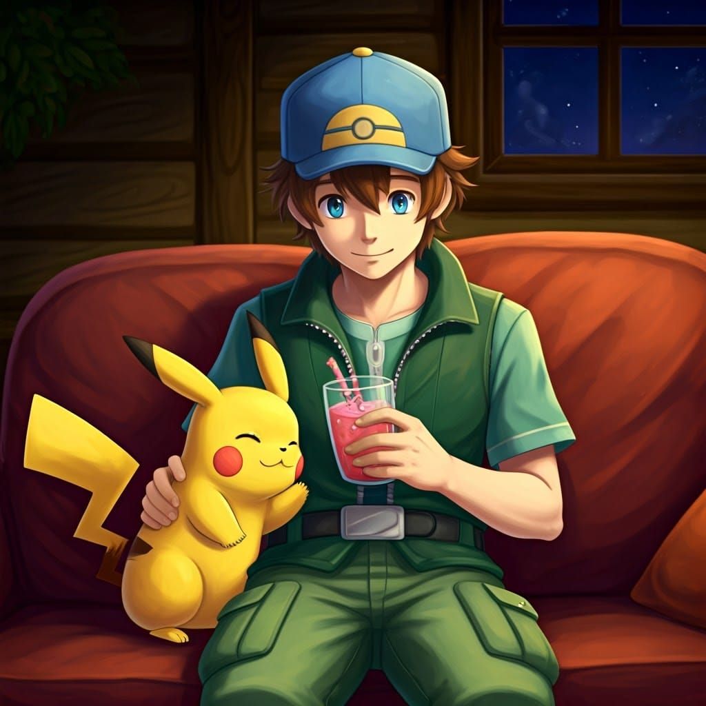 Pokémon Trainer Ritchie and Pikachu Share a Cozy Evening Mom...
