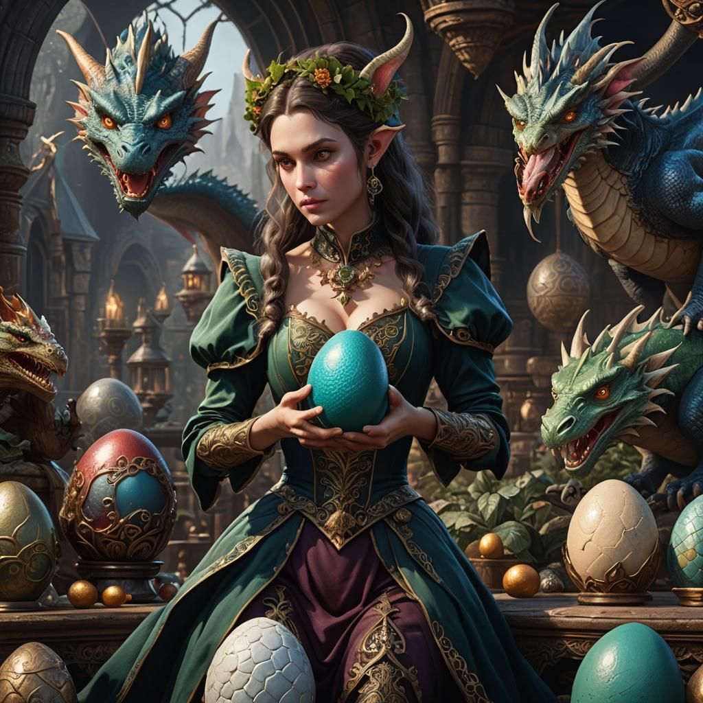Victorian Elf with Hatching Dragon Egg Art