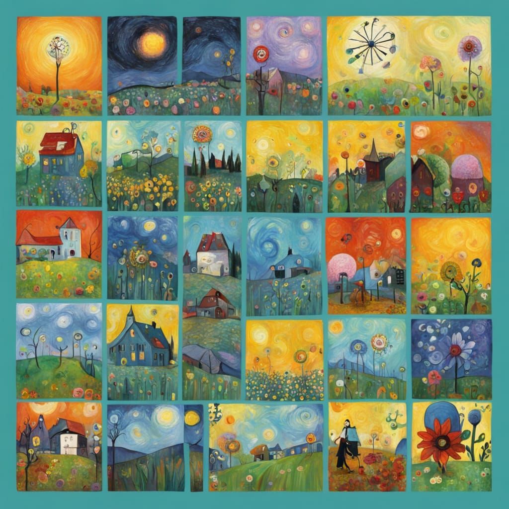 Vibrant Spring Landscapes in Whimsical, Surreal Style