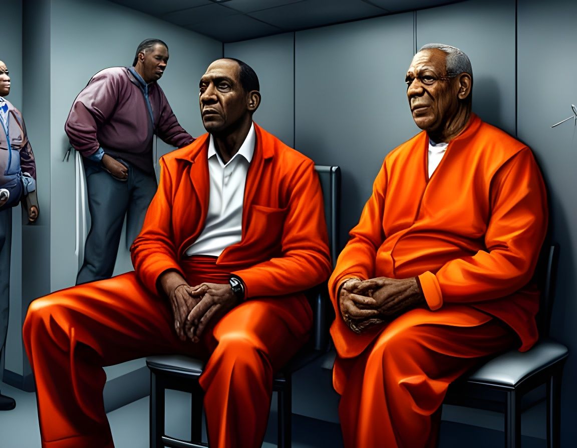 Hyperrealistic Portrait of R. Kelly and Bill Cosby in Prison