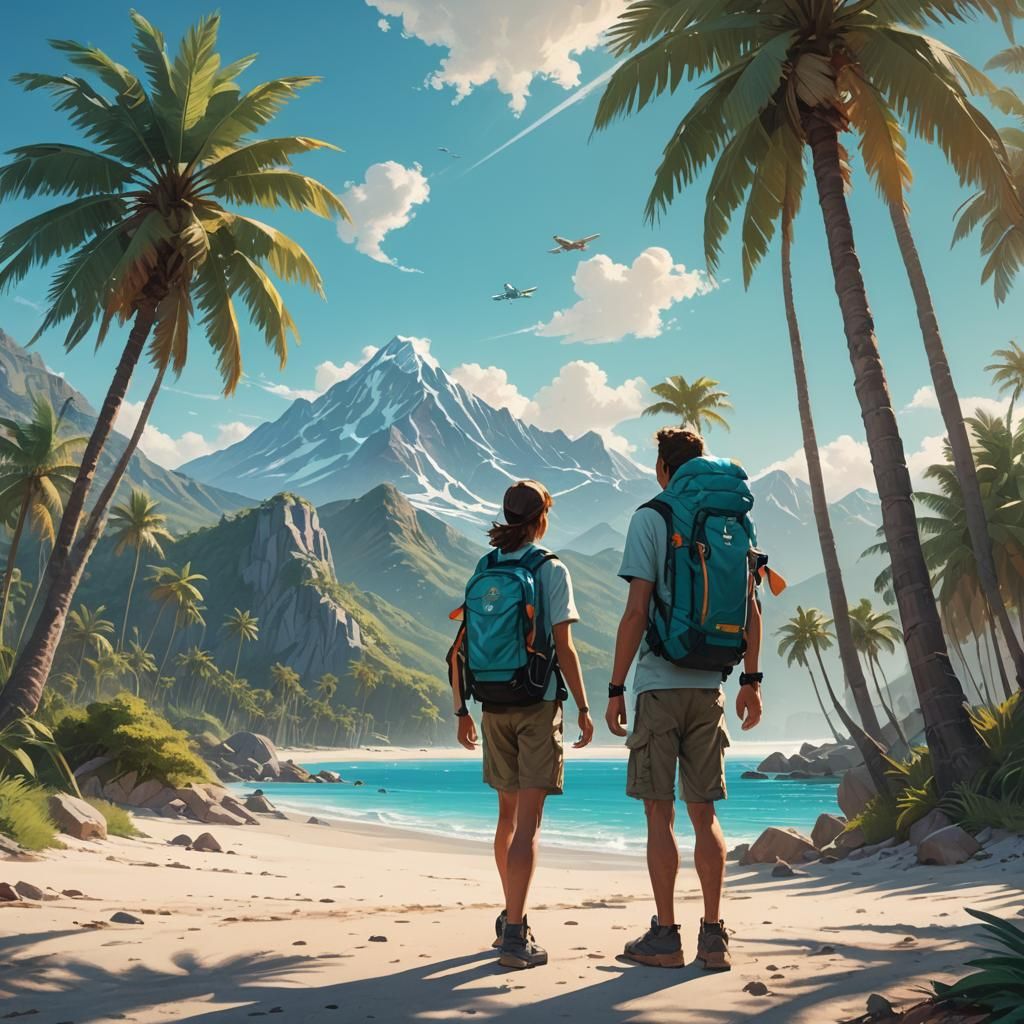 Traveler at Beach in Fantasy Digital Painting
