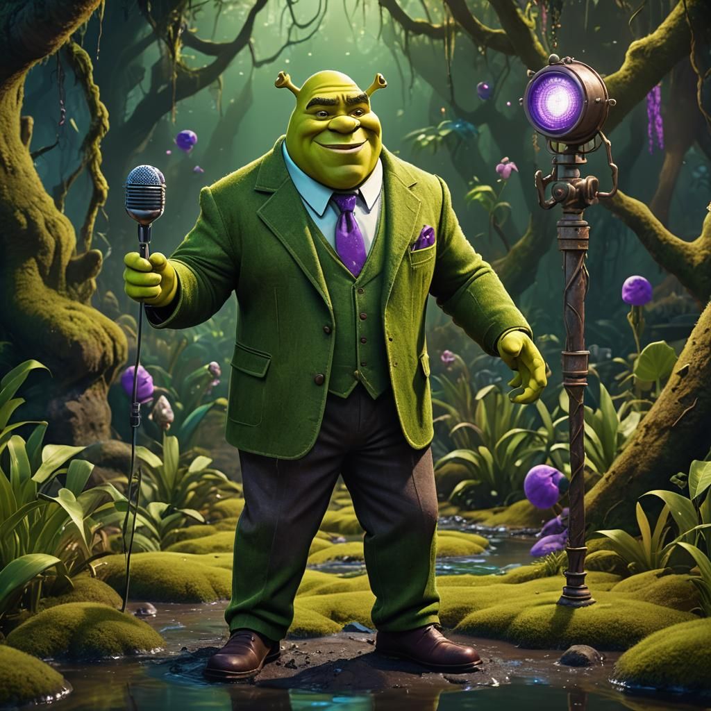 Shrek as Steve Harvey in Swamp Game Show