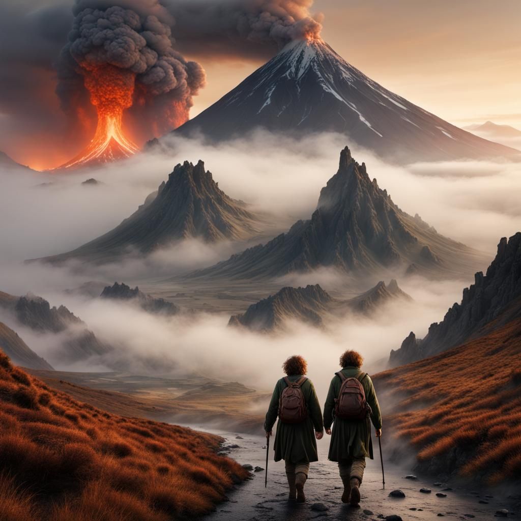 Hobbits Trekking to Mount Doom: Ethereal Fantasy