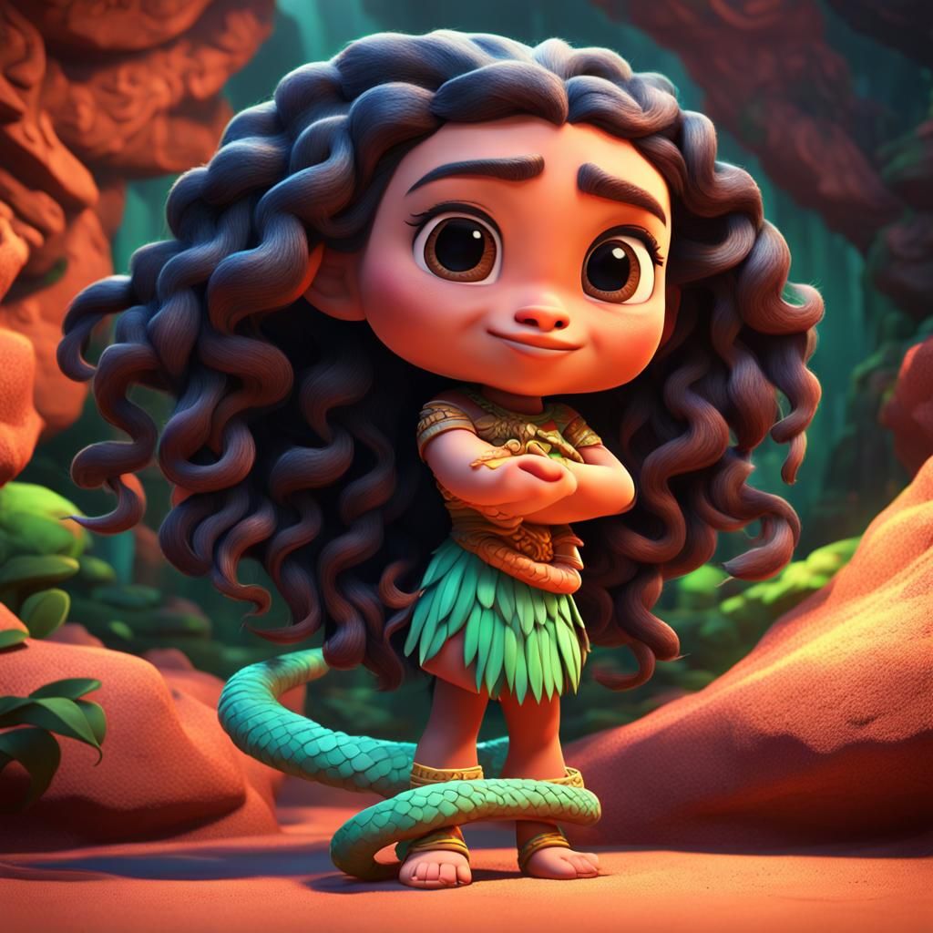 Chibi Moana as Medusa in 3D Digital Art
