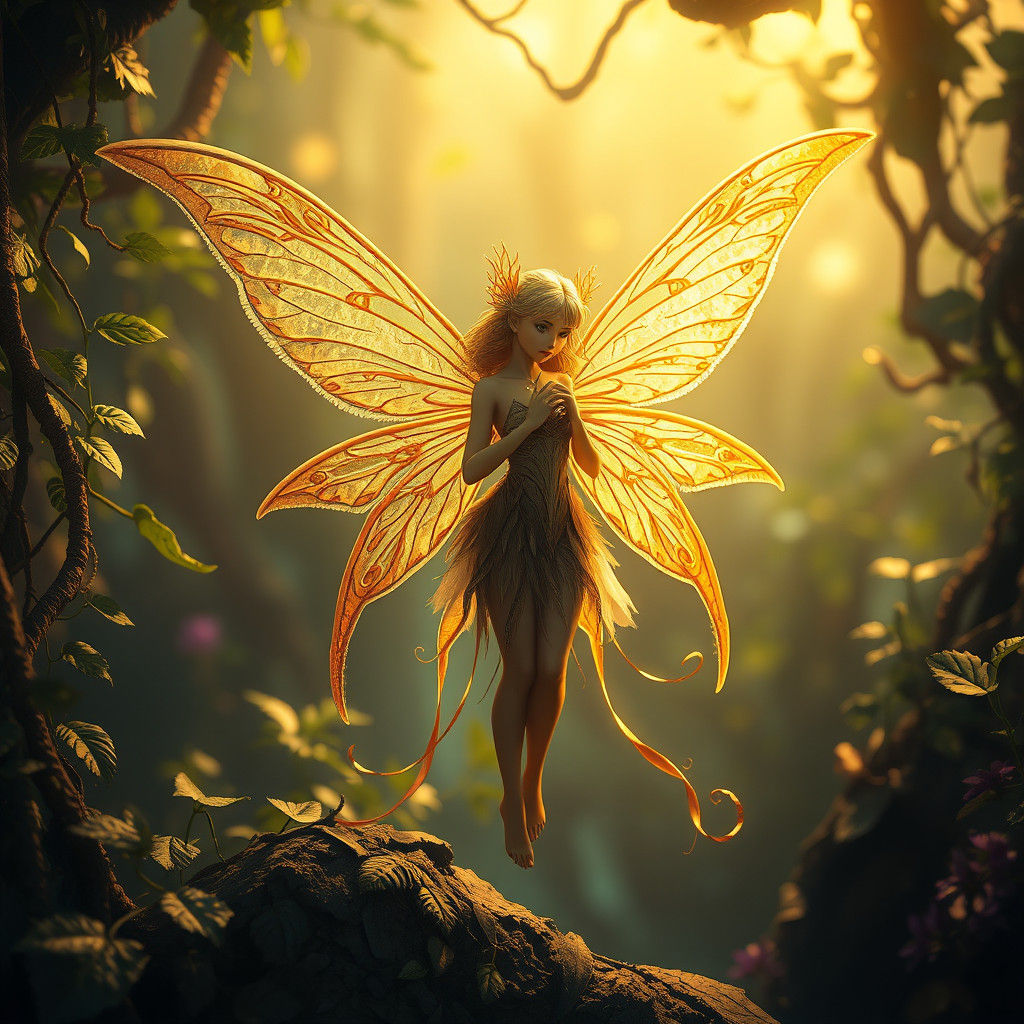 Golden Fairy in Fantasy Matte Painting Style
