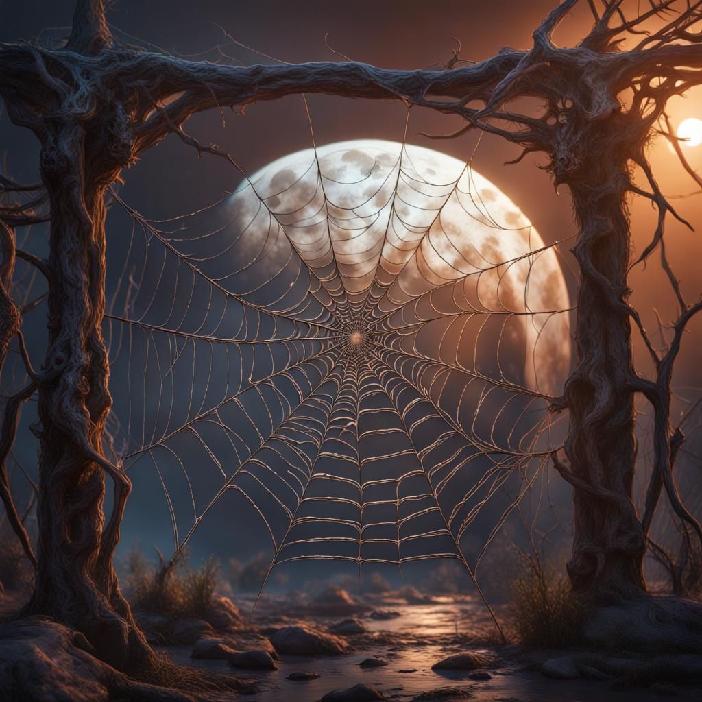 Spiderwebs in Moon: Detailed Matte Painting