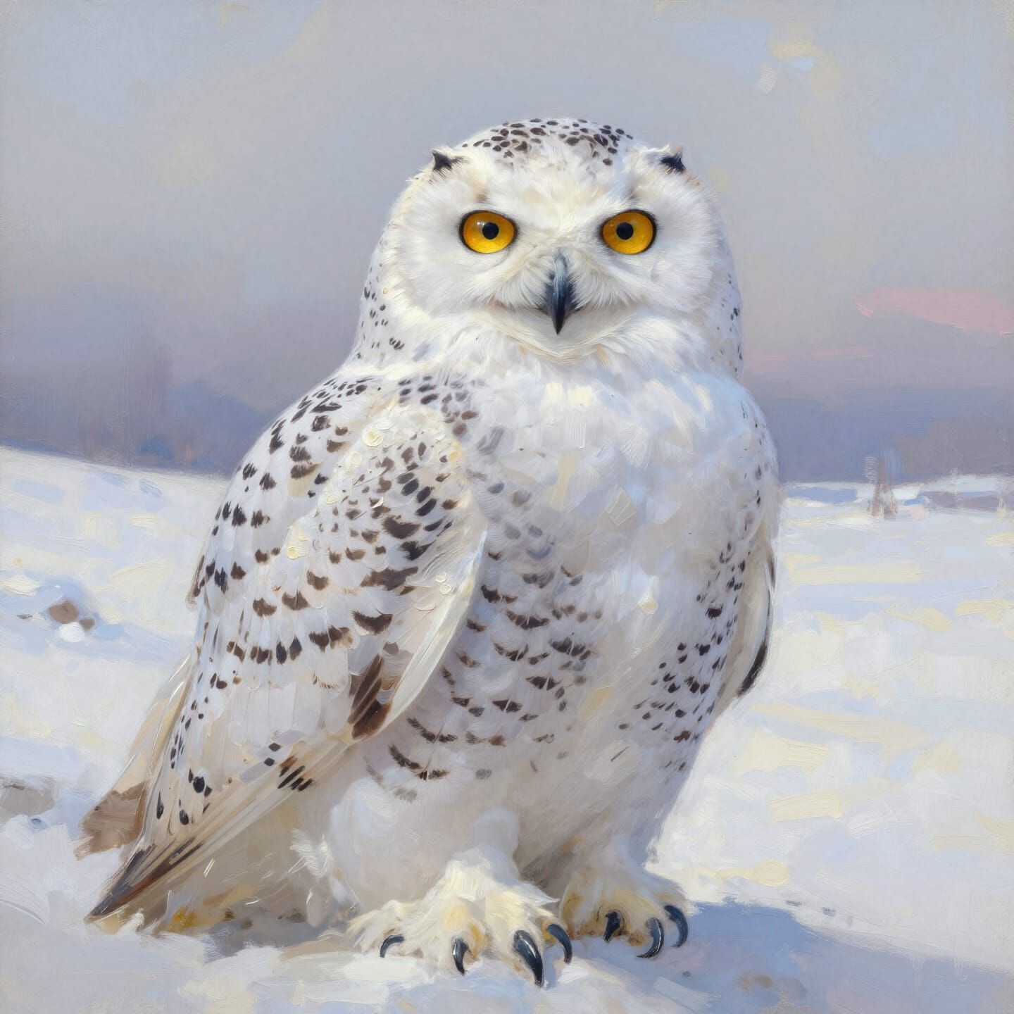 Majestic Snowy Owl Portrait in Rich Oil Paint