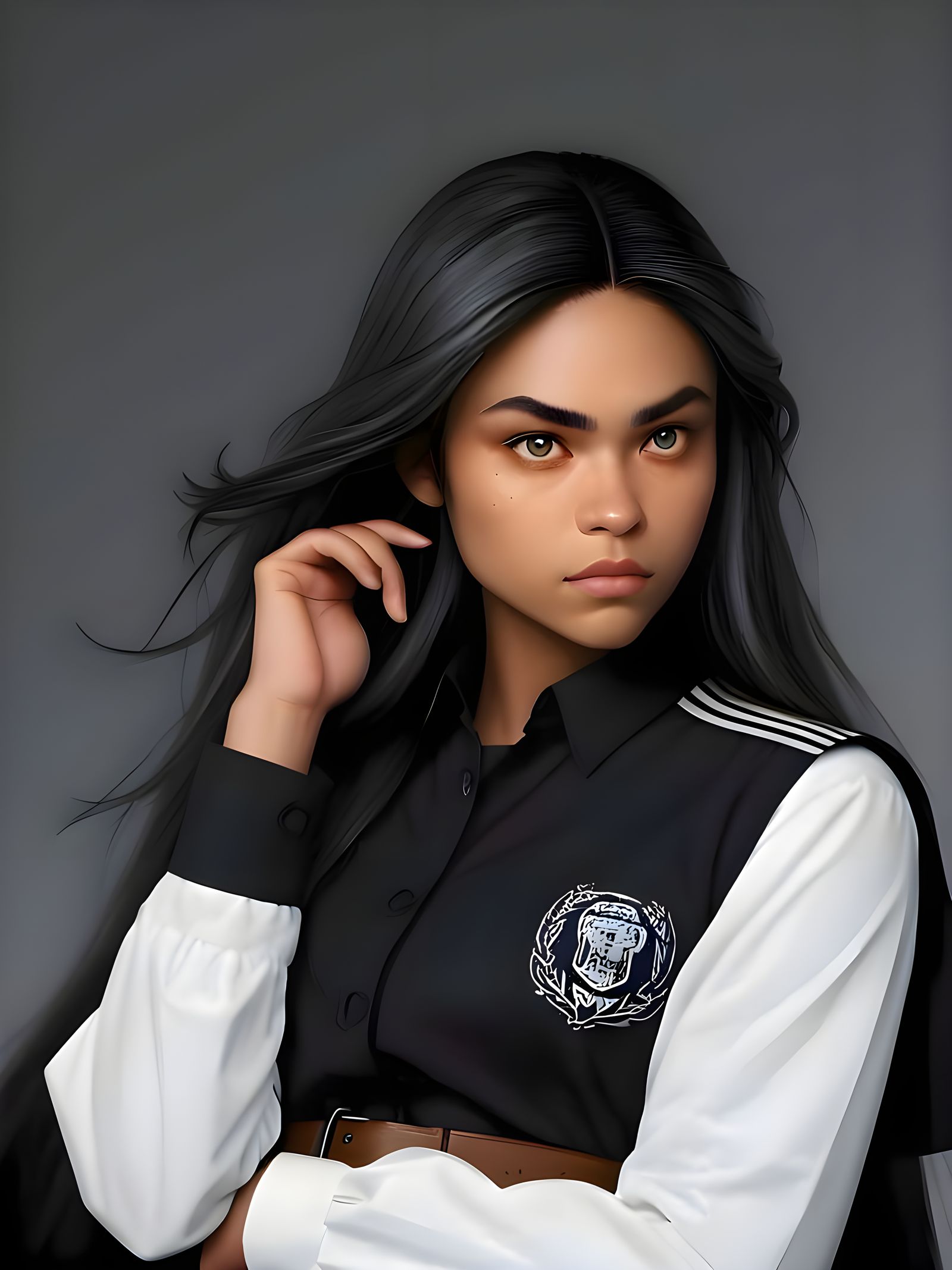 Hyperrealistic Portrait of a Half Cherokee, Half African Tee...