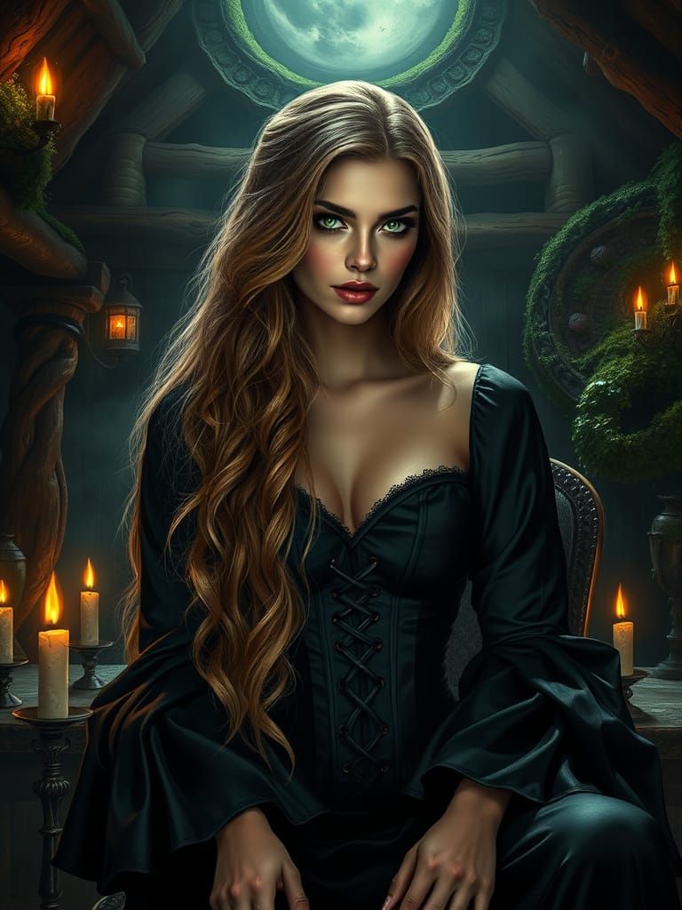 Dark Goddess in Ancient Cottage