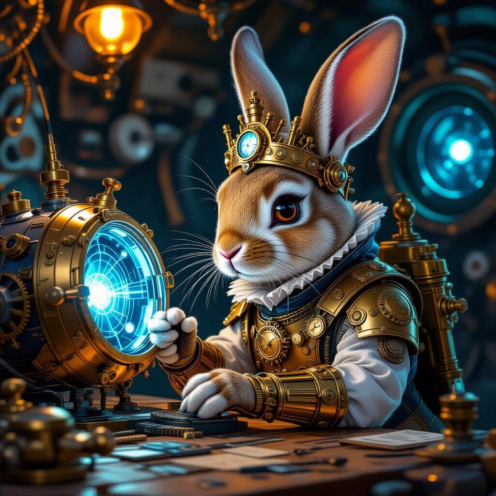Steampunk Rabbit Tinkers With Spaceship Engine