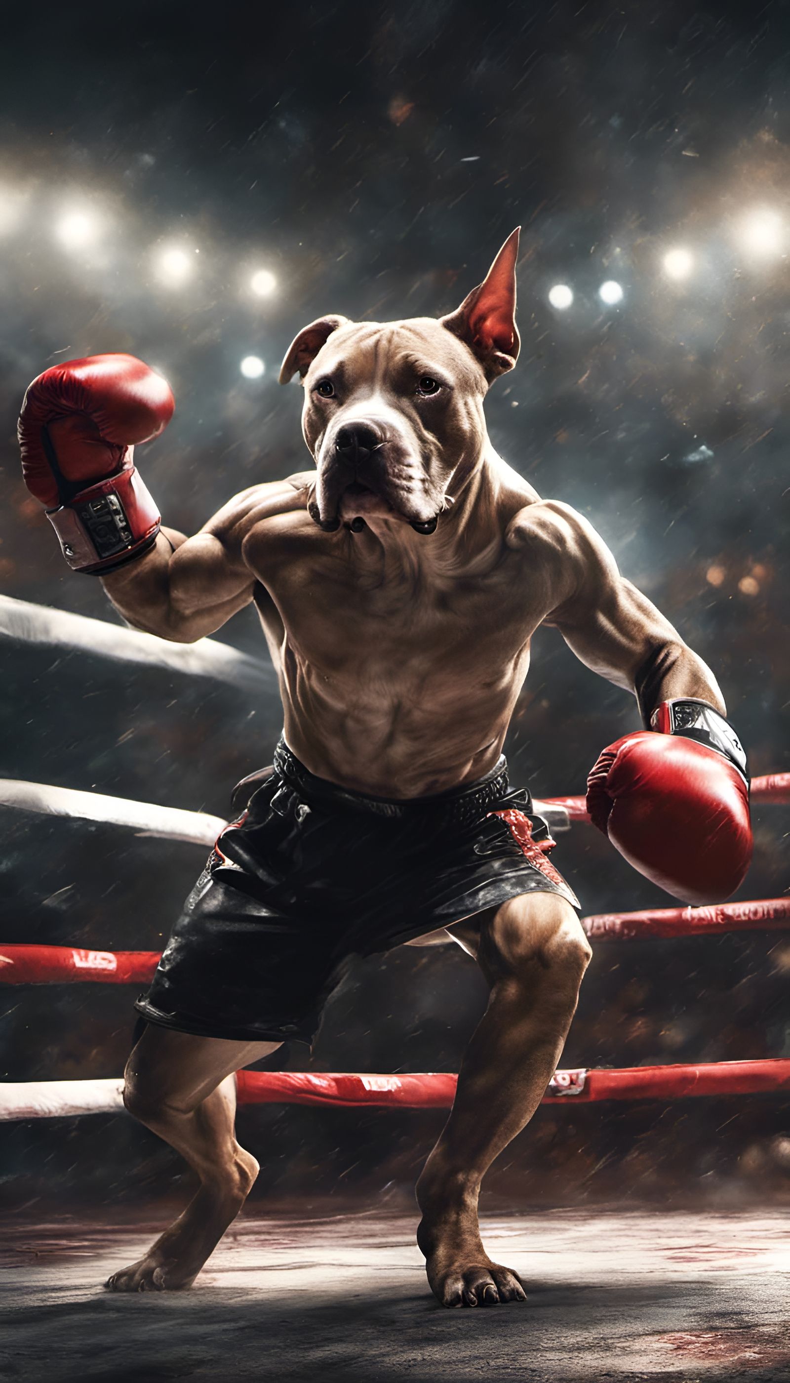Pit Bull Boxer in Ring - Hyperrealistic Concept Art