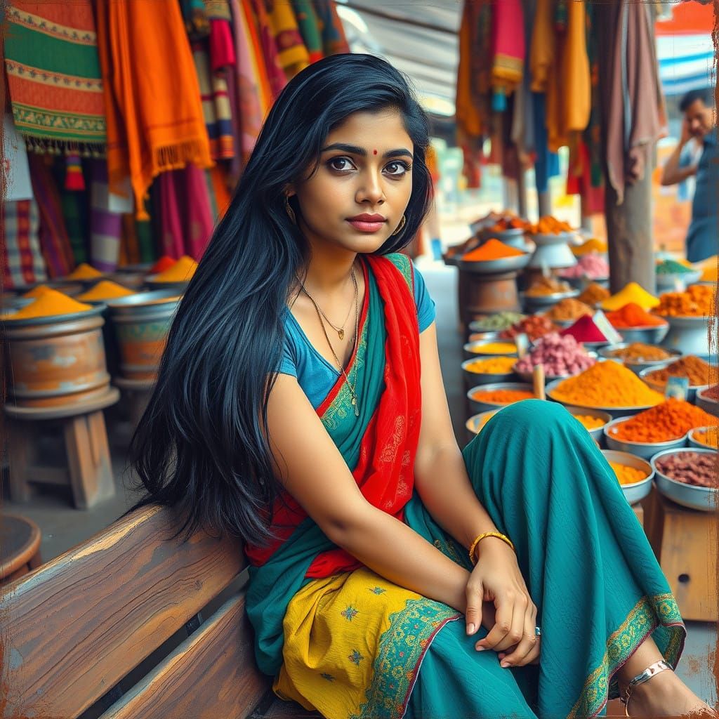 Inspirational Indian Woman in Colorful Market Scene