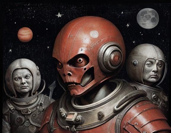 Alien Astronaut in Red Ink Print, Da Vinci Style