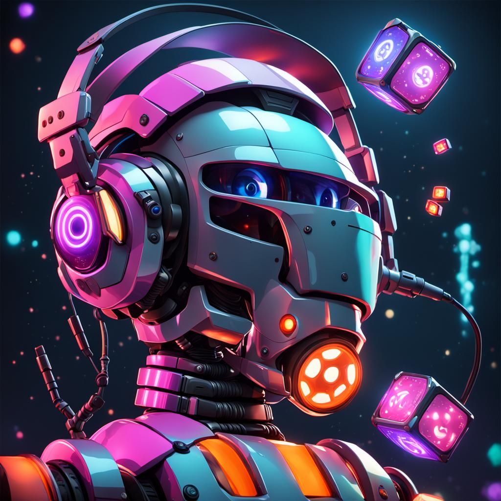 Cyborg Portrait with VR Headset in Electro Club