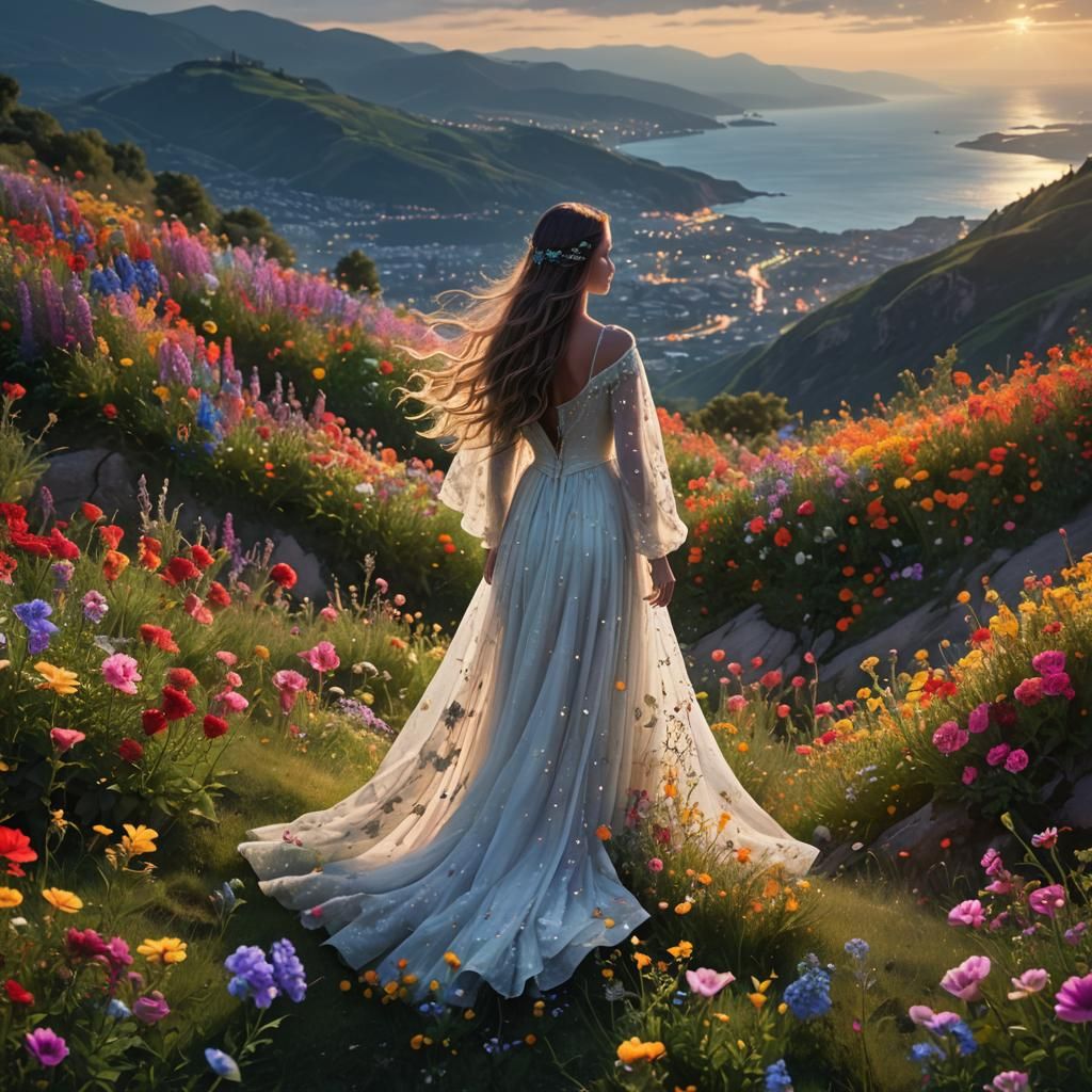 Ethereal Woman in a Field of Flowers