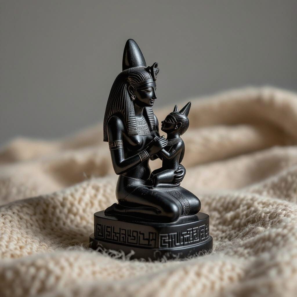Ebony Isis and Horus Statuette with Meroitic Inscription