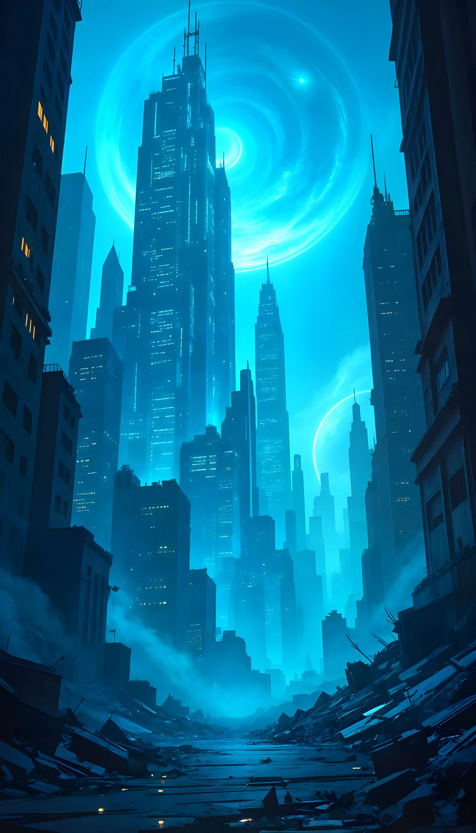 Decaying City in Void, Ethereal Data Stream