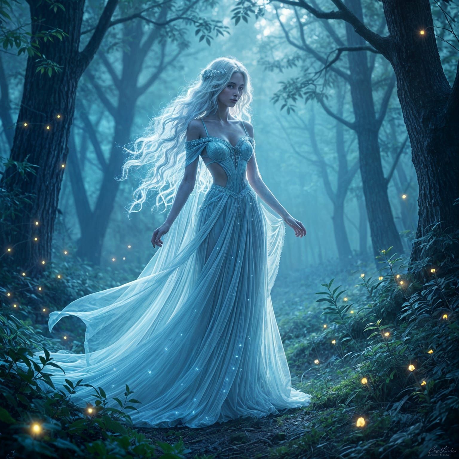 Bioluminescent Spirit in Mystical Forest Clearing