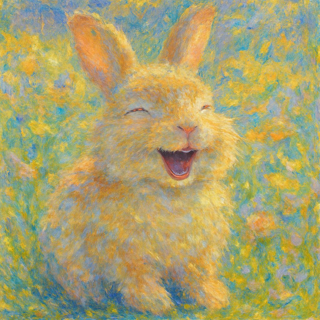 Laughing Fuzzy Bunny in Impressionist Style