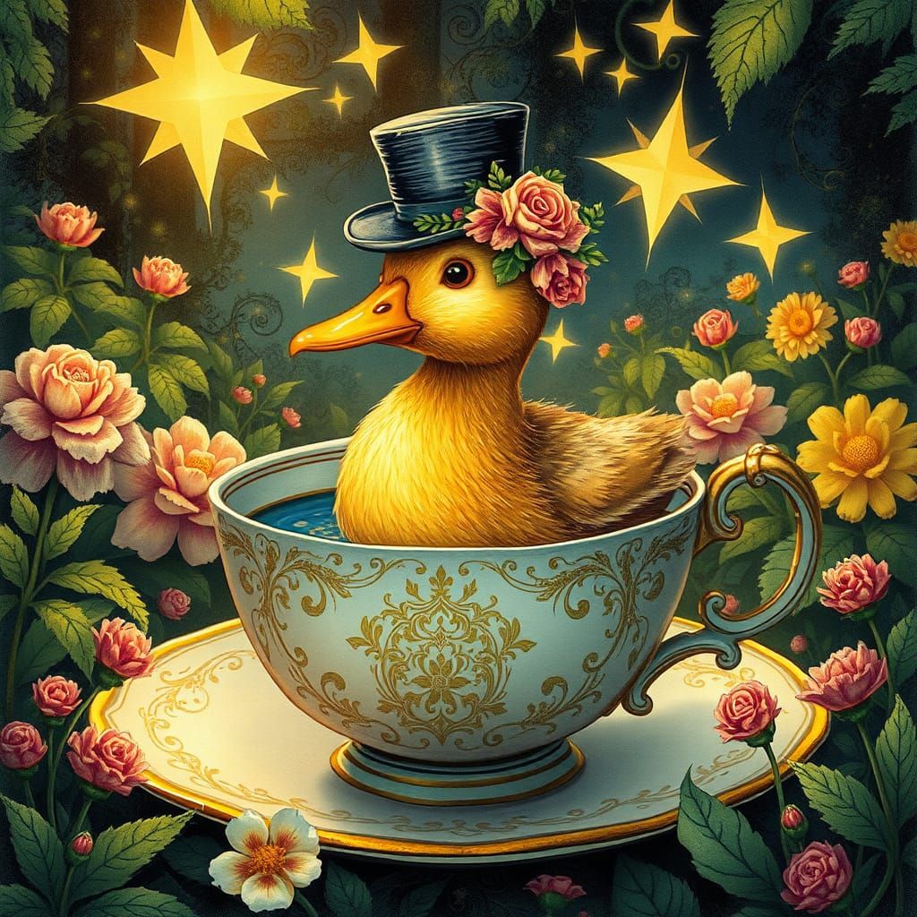 Duck in Teacup Fairy Garden: Rackham Style