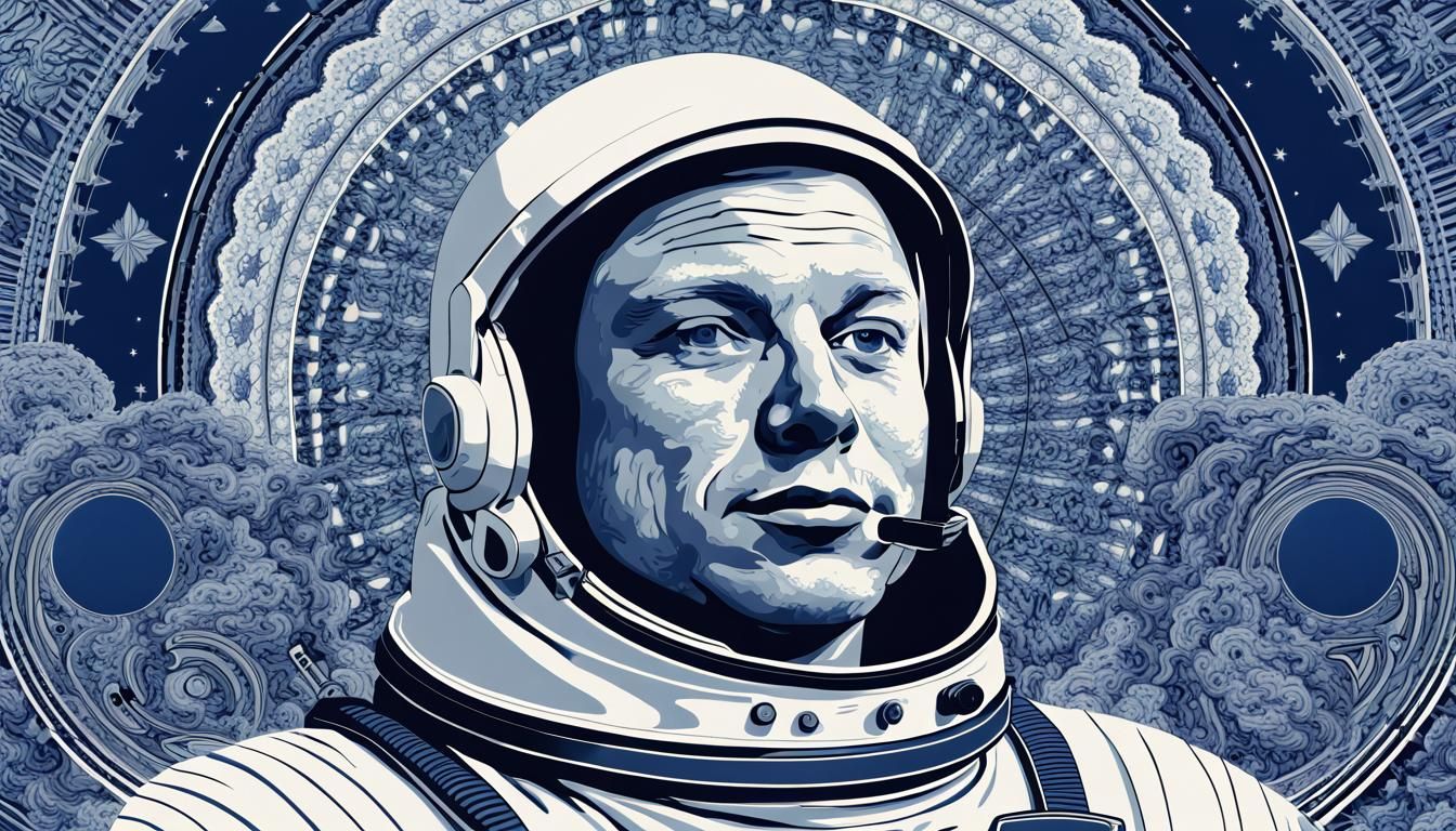Neil Armstrong in Delft Blue, Surreal Digital Art