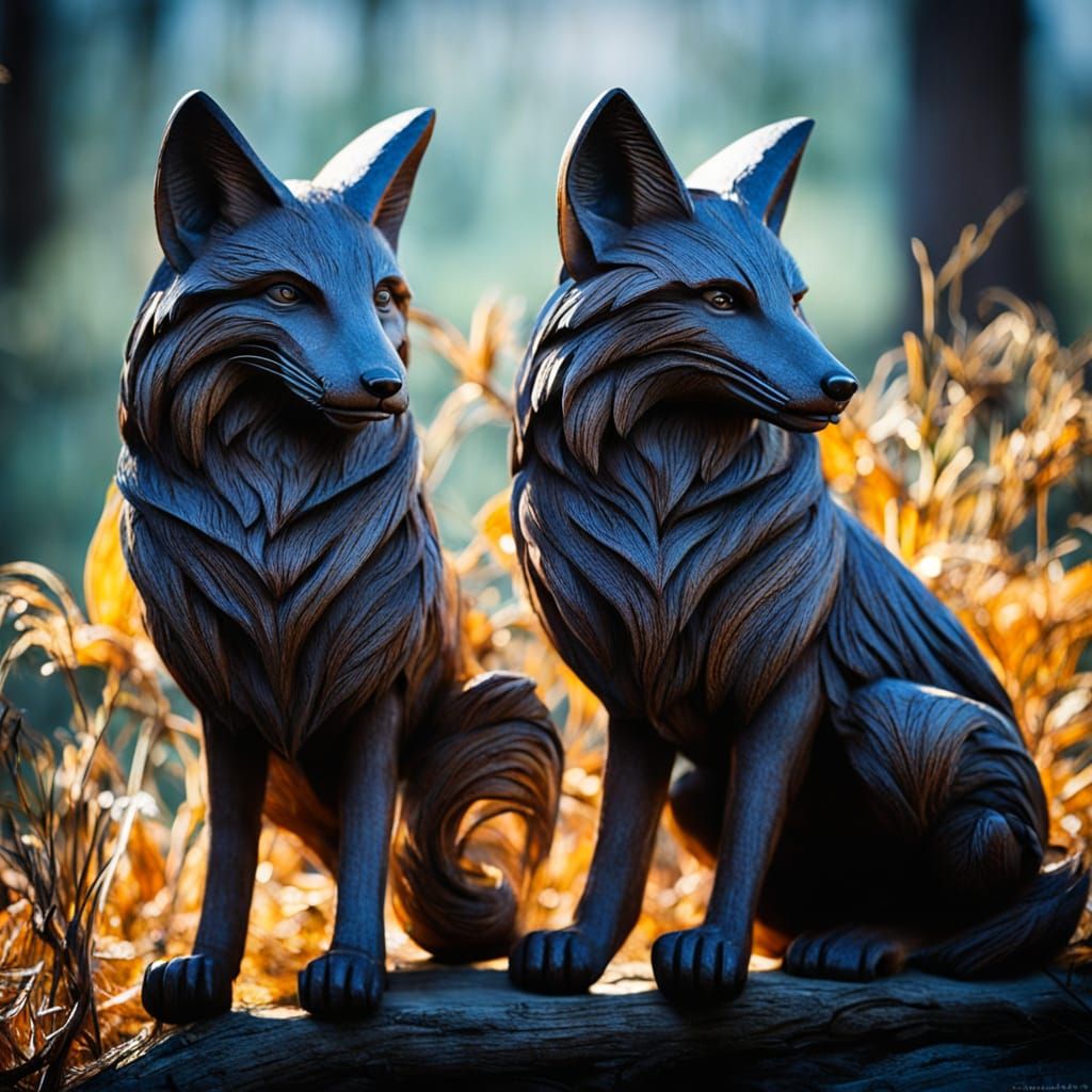 Detailed Fox Wood Carving