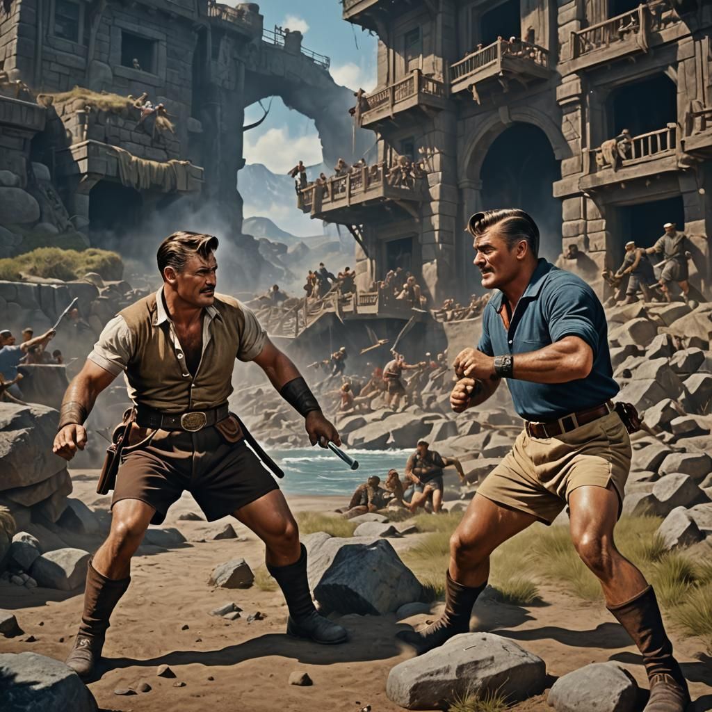 Gable and Heston Doppelgangers Clash: A Matte Painting