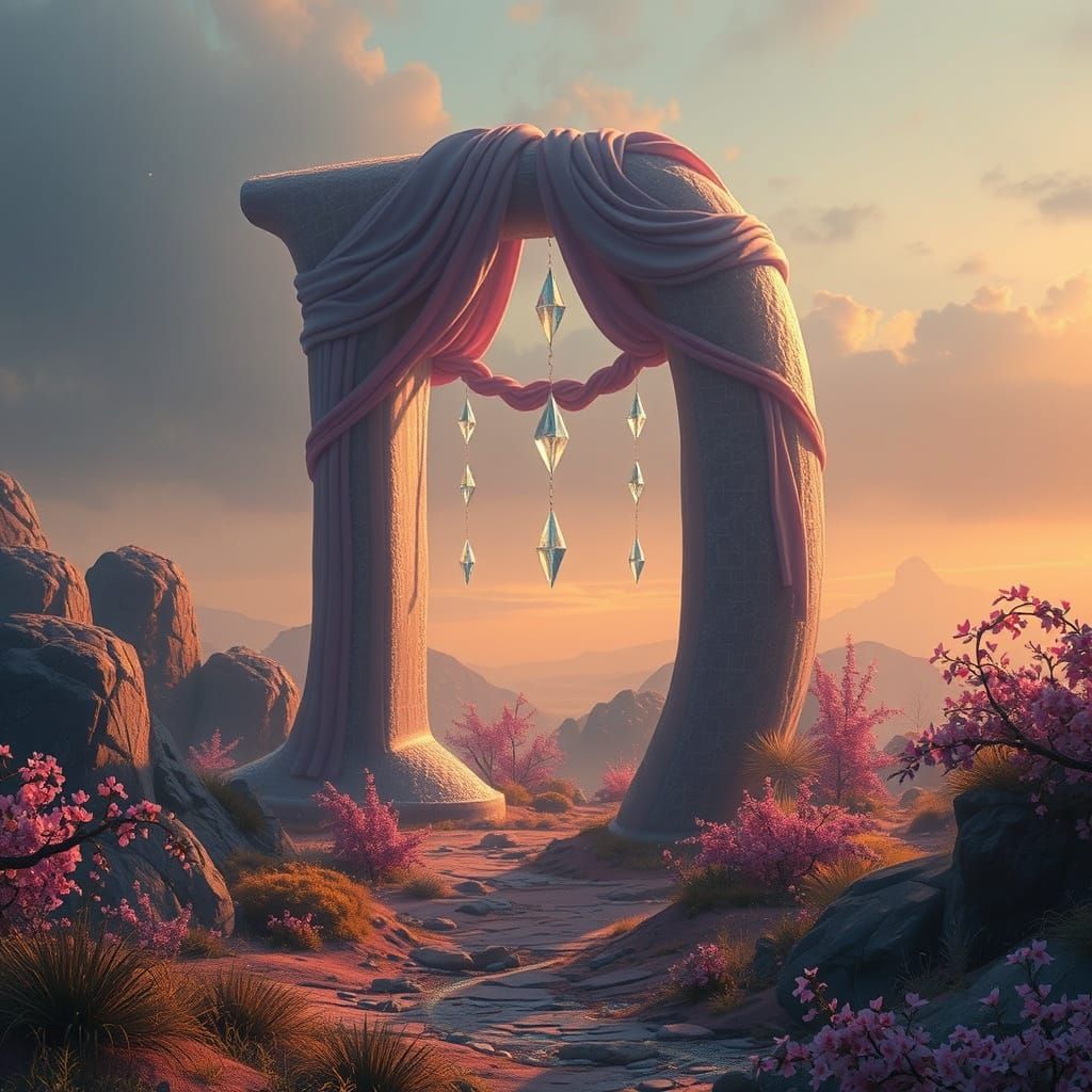 Dreamy Letter D in Whimsical Fantasy Landscape