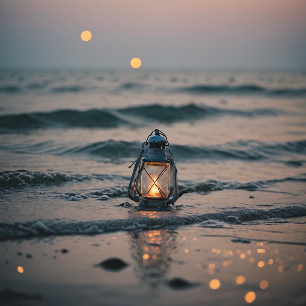 Solitary Figure Waits on Empty Shore at Dawn